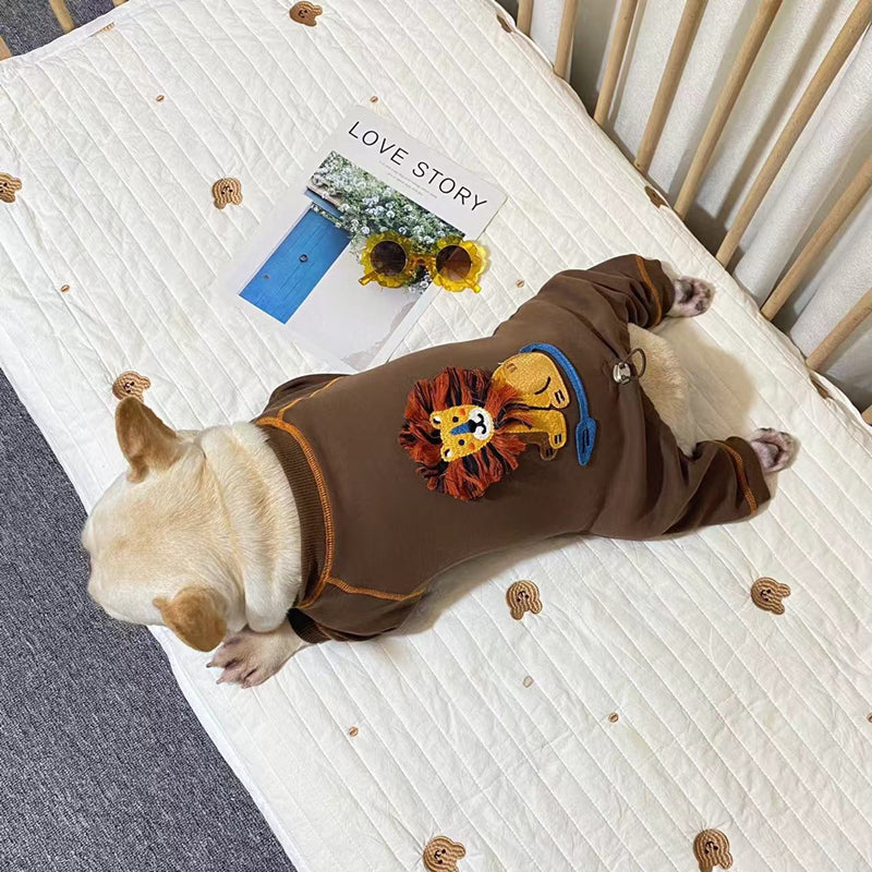 Dog Cartoon Lion Pajamas Jammies with adjustable string in brown