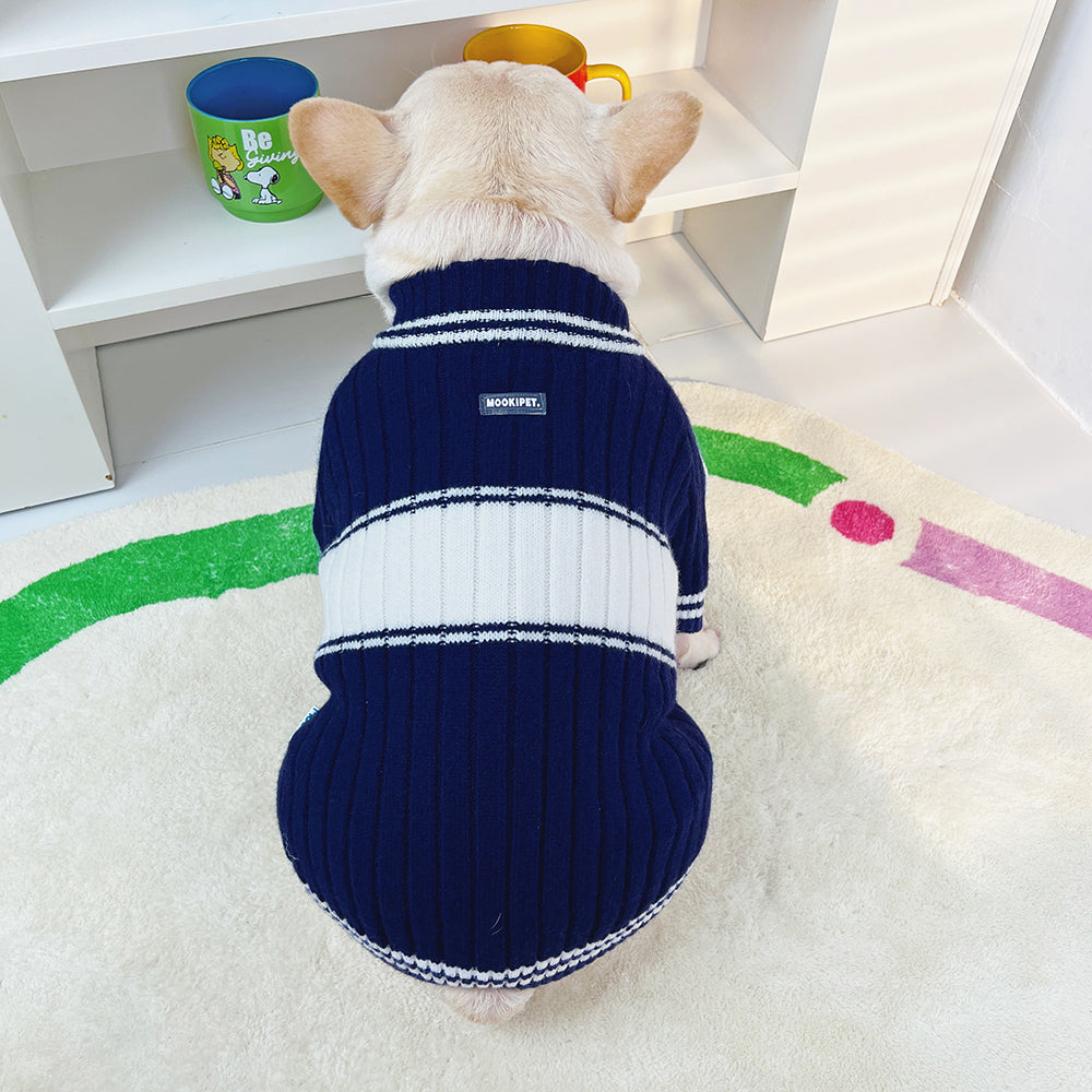 Dog Navy & White Zipper Sweater for small medium dogs by Frenchiely