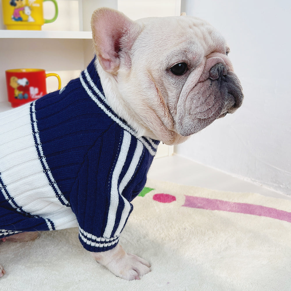 Dog Navy & White Zipper Sweater for small medium dogs by Frenchiely