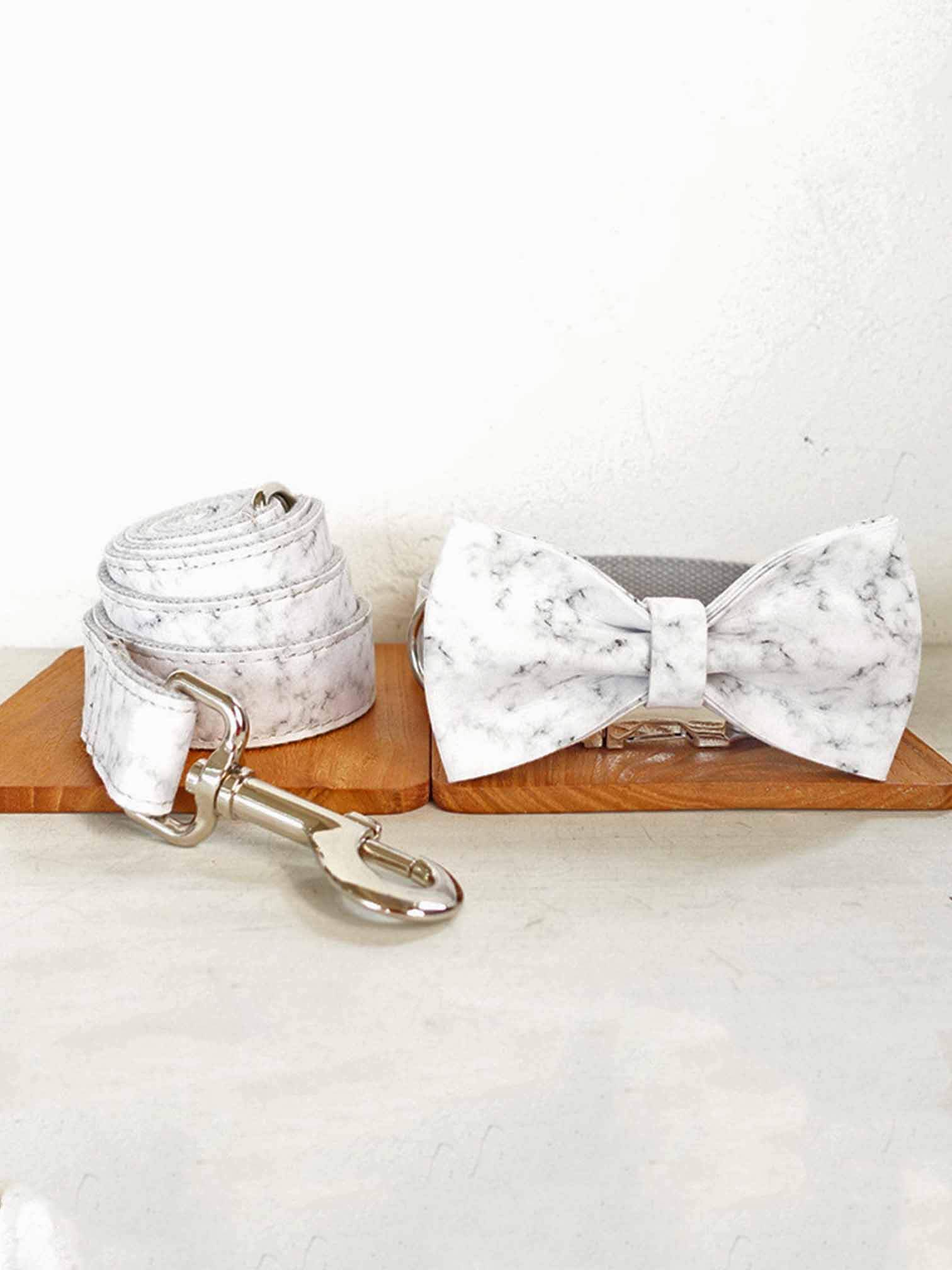 Dog Marble White Collar Leash Set - Frenchiely