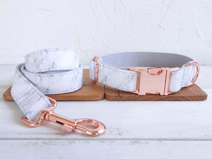 Dog Marble White Collar Leash Set - Frenchiely