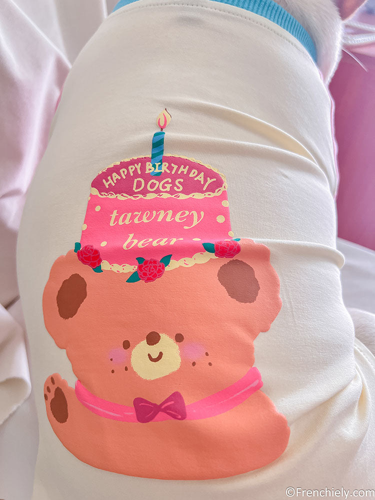 dog pink birthday shirt with candy pin and brirthday cake print