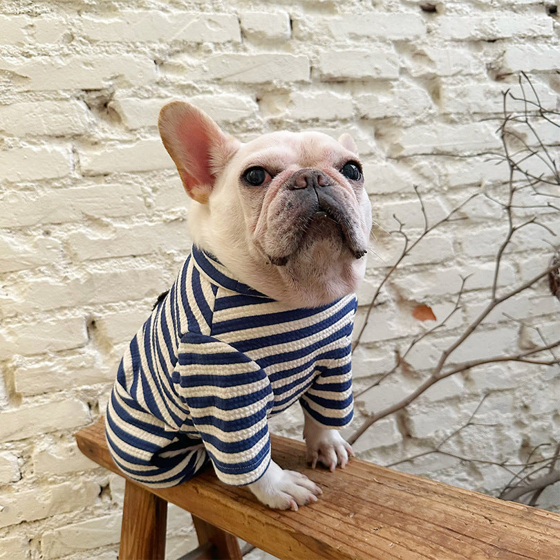 Dog Navy Blue Stripe Onesie Pajamas for medium dogs by Frenchiely.com