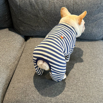 Dog Navy Blue Stripe Onesie Pajamas for medium dogs by Frenchiely.com