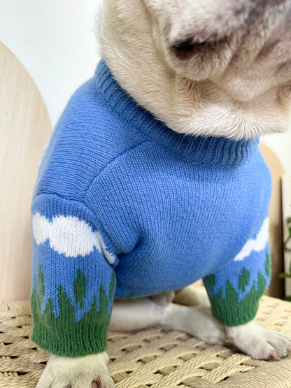 Dog Blue Sky White Clouds Sweater