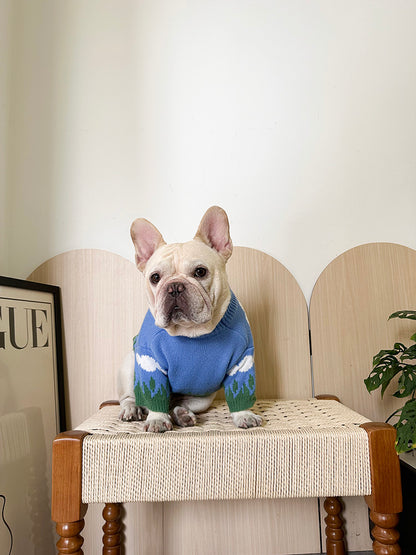 Dog Blue Sky White Clouds Sweater