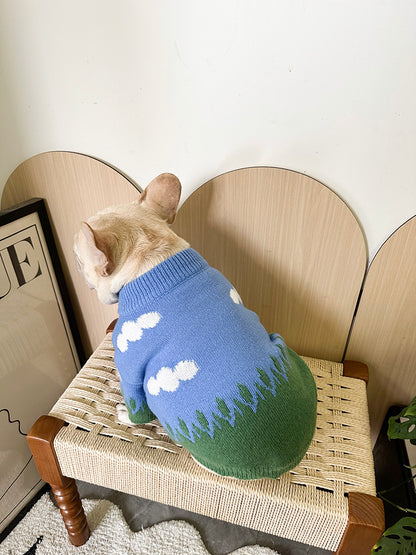 Dog Blue Sky White Clouds Sweater