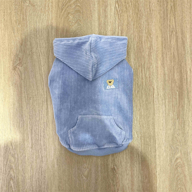 Dog Blue Corduroy Hooded Coat for French Bulldogs