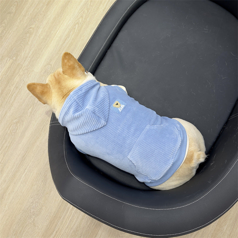 Dog Blue Corduroy Hooded Coat for French Bulldogs