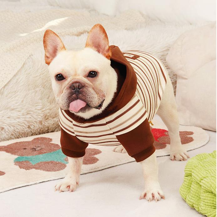 Dog Brown Stripe Hoodie for Medium Dog French Bulldogs