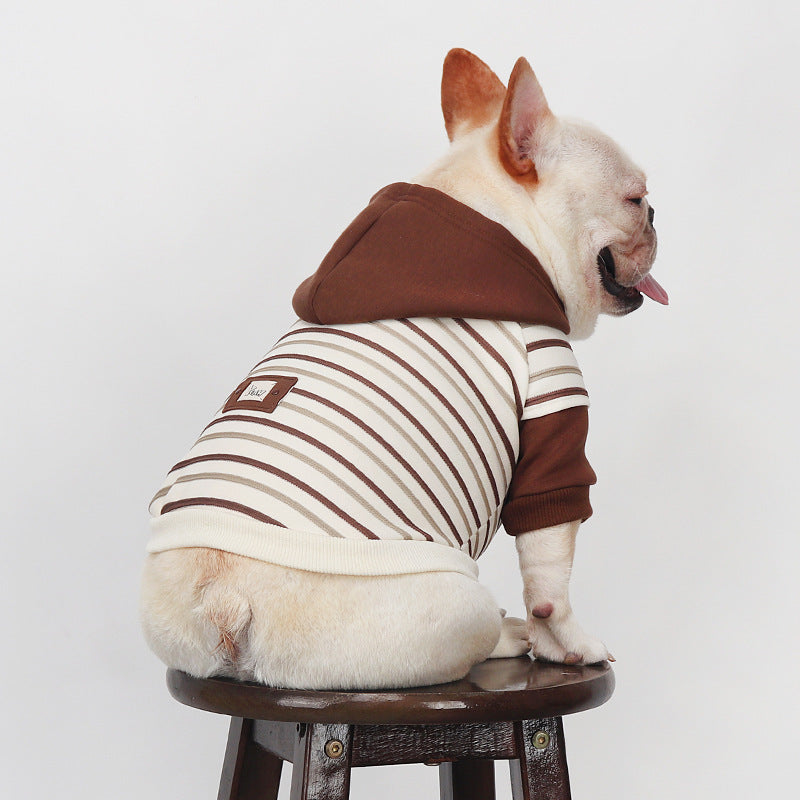 Dog Brown Stripe Hooded coat for Medium Dog French Bulldogs