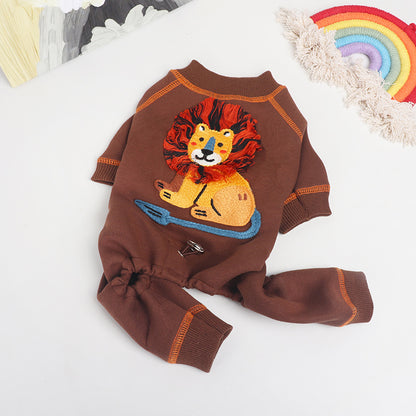 Dog Cartoon Lion Pajamas Jammies with adjustable string in brown