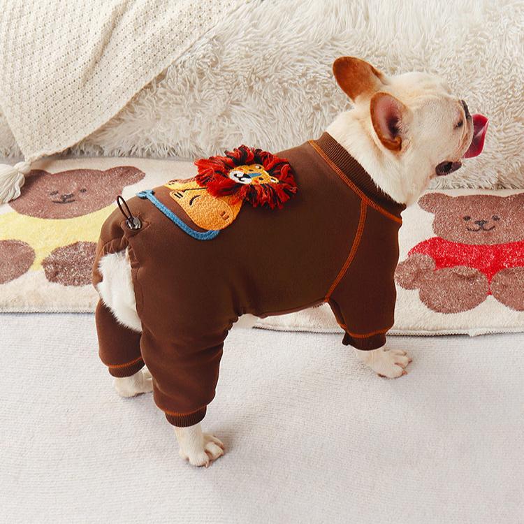 Dog Cartoon Lion Pajamas Jammies with adjustable string in brown