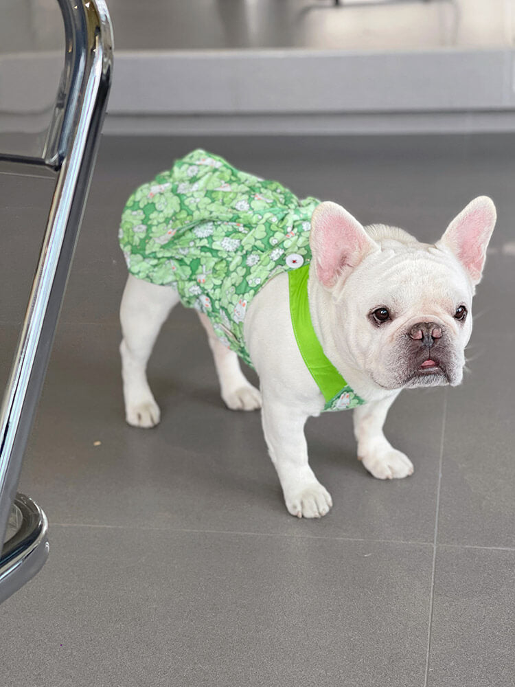 Dog green floral dress with bowtie for small medium dogs by Frenchiely