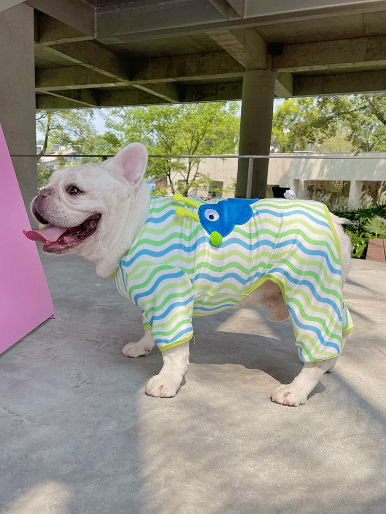 Dog Stripe Onesie Pajamas in Green for Medium Dogs Breeds