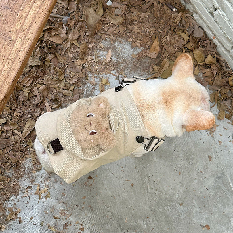 Dog Khaki Adjustable Overalls with Poo Bag for medium dogs