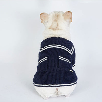 Dog Navy Blue Cardigan Sweater for small medium dog breeds by Frenchiely