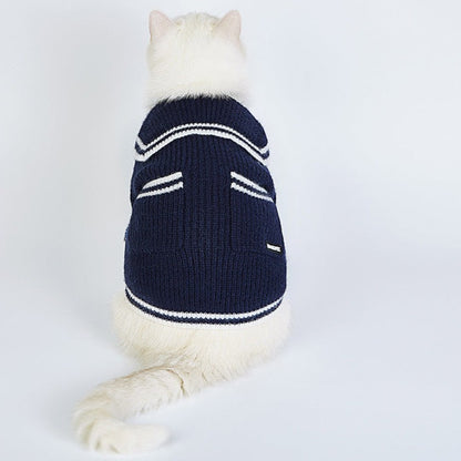 Dog Navy Blue Cardigan Sweater for small medium dog breeds by Frenchiely