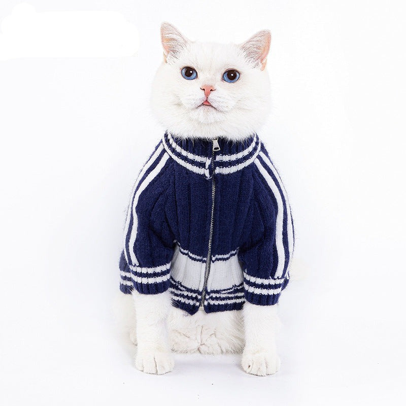 Dog Navy & White Zipper Sweater for small medium dogs by Frenchiely