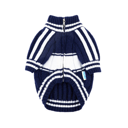 Dog Navy & White Zipper Sweater for small medium dogs by Frenchiely