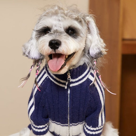 Dog Navy & White Zipper Sweater for small medium dogs by Frenchiely