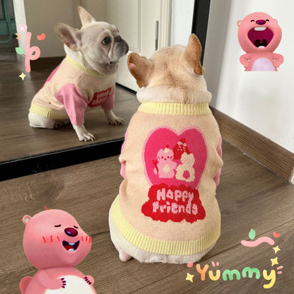 Female Dog Pink Sweater-Happy Friend - Frenchiely