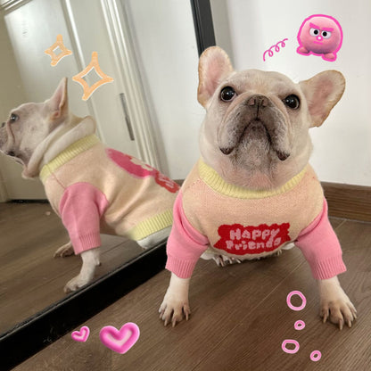 Female Dog Pink Sweater-Happy Friend - Frenchiely