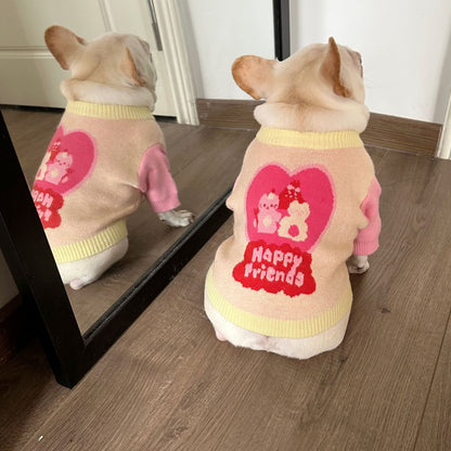 Female Dog Pink Sweater-Happy Friend - Frenchiely