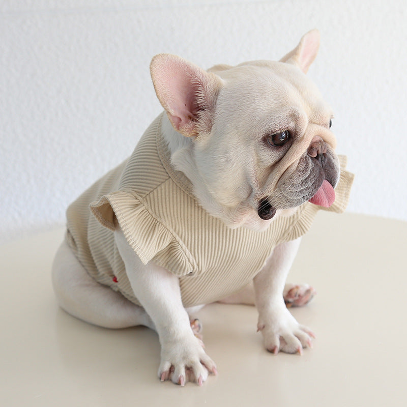 Dog Beige Puffer Sleeve Shirt for Medium Dogs By Frenchiely