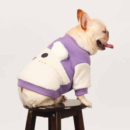 Dog Warm Jumper Coat in White and Purple for Frenchies