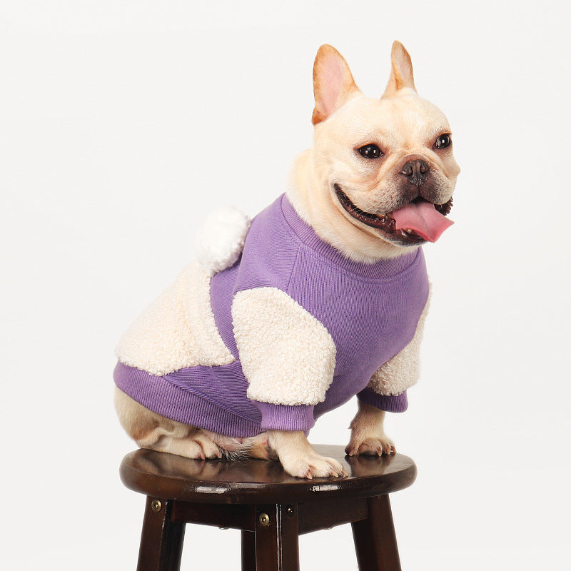 Dog Warm Jumper Coat in White and Purple for Medium dogs