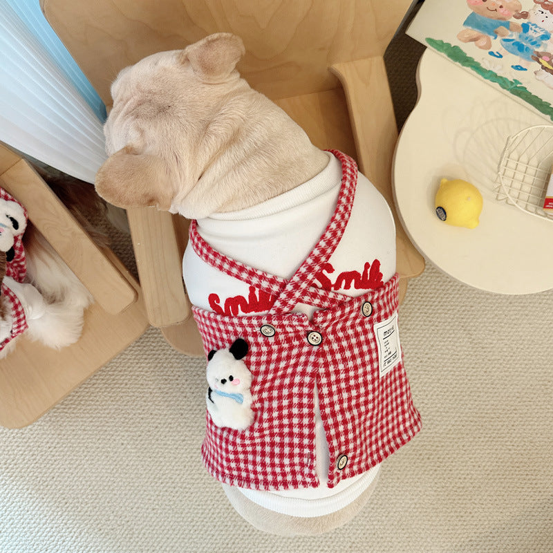 Dog Red Plaid Overalls Dress for small medium dogs by Frenchiely