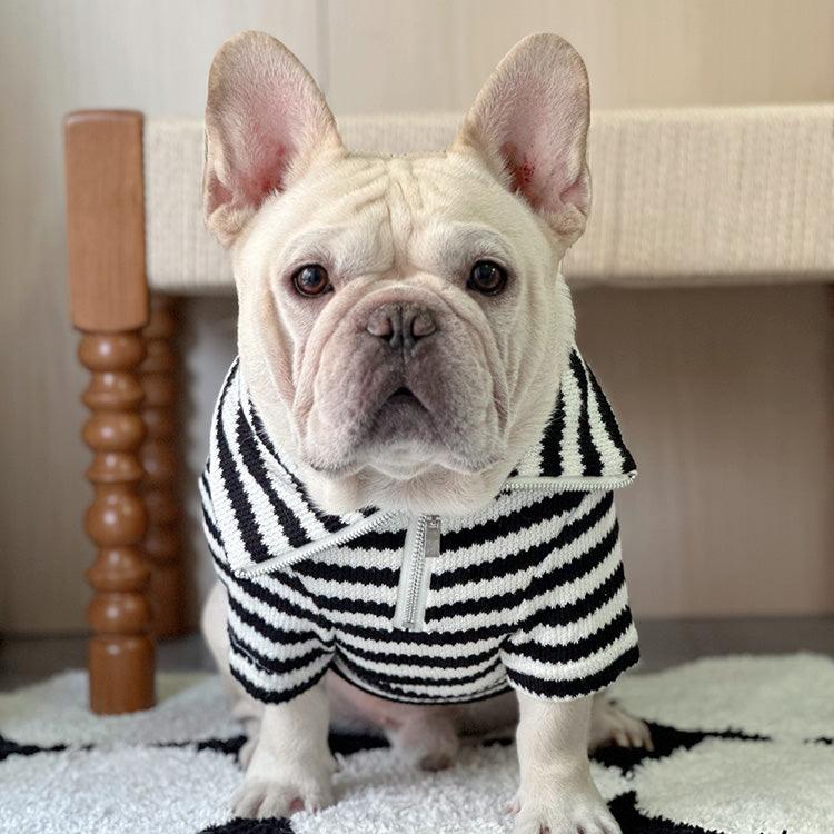 Dog Black Stripe Zipper-up Sweater