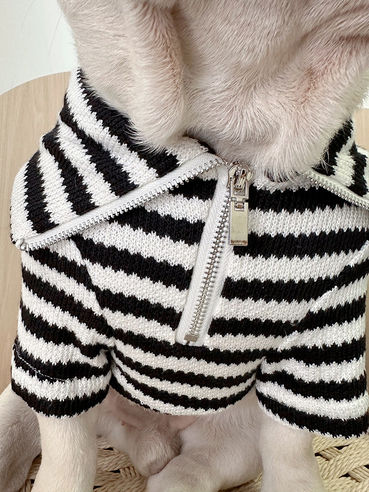 Dog Black Stripe Zipper-up Sweater