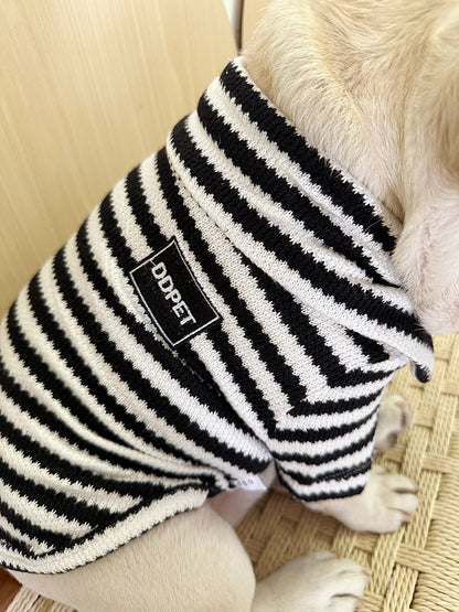 Dog Black Stripe Zipper-up Sweater