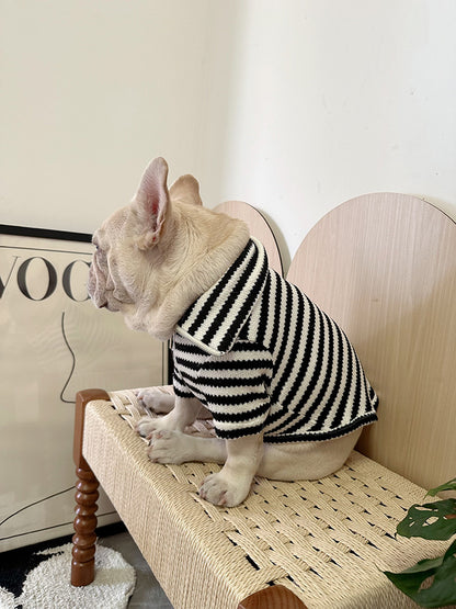 Dog Black Stripe Zipper-up Sweater