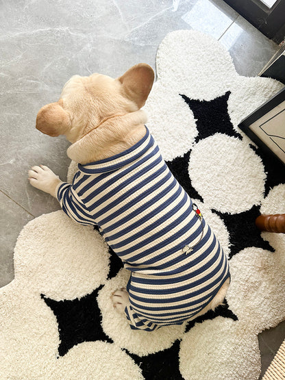 Dog Navy Blue Stripe Onesie Pajamas for medium dogs by Frenchiely.com