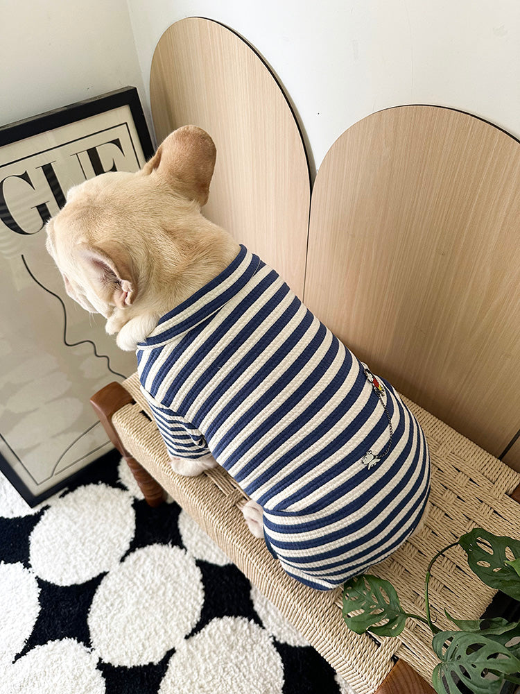 Dog Navy Blue Stripe Onesie Pajamas for medium dogs by Frenchiely.com