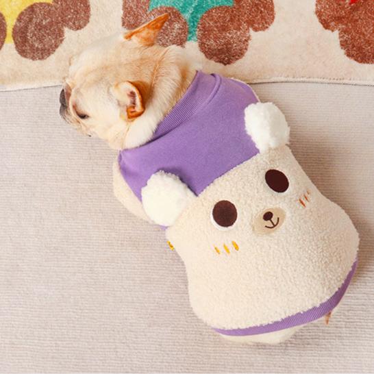 Dog Warm Jumper Coat in White and Purple for Frenchtons