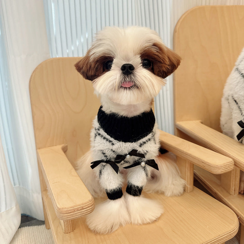 Dog Bowtie White Black Sweater - Frenchiely