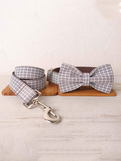 Dog White Plaid Collar Leash Set - Frenchiely