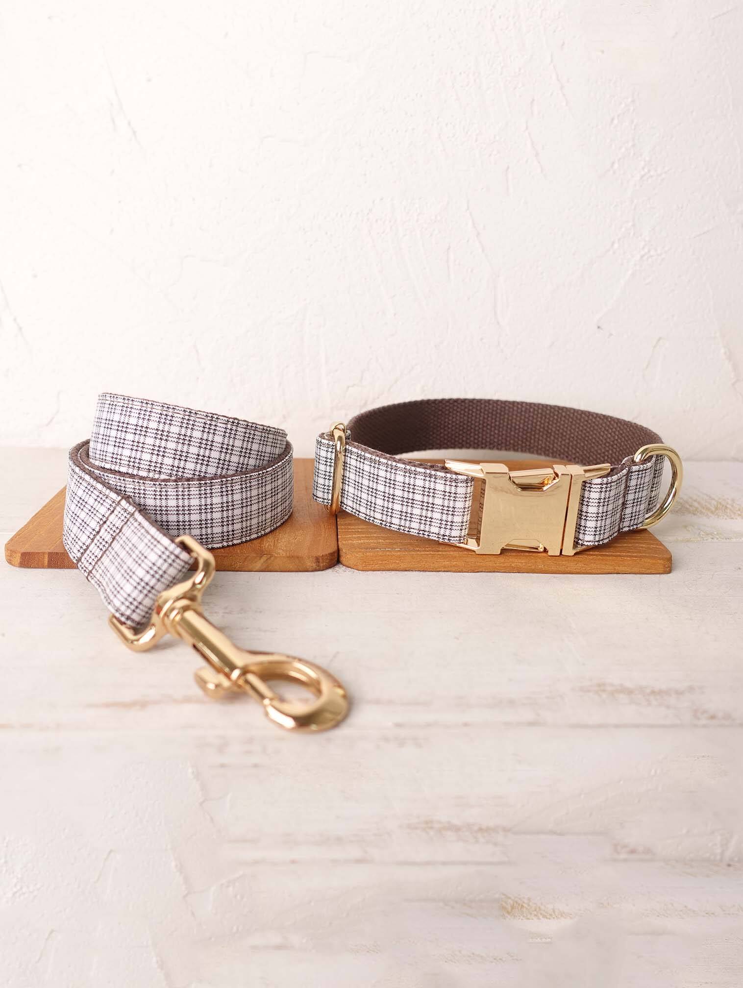 Dog White Plaid Collar Leash Set - Frenchiely