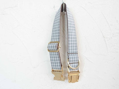 Dog White Plaid Collar Leash Set - Frenchiely