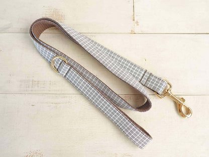 Dog White Plaid Collar Leash Set - Frenchiely