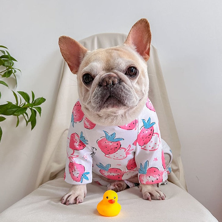 dog white strawberry onesie jumpsuit for medium dogs by frenchiely