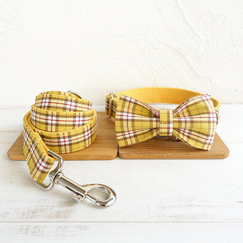 Dog Yellow Plaid Leash Set - Frenchiely