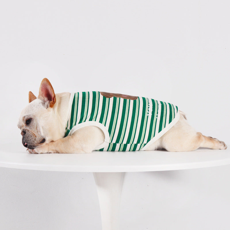 Dog Cartoon Green Stripe Shirt - Frenchiely