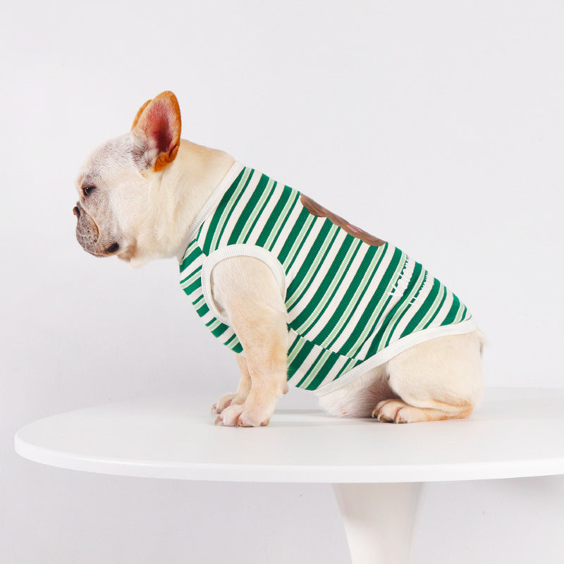 Dog Cartoon Green Stripe Shirt - Frenchiely