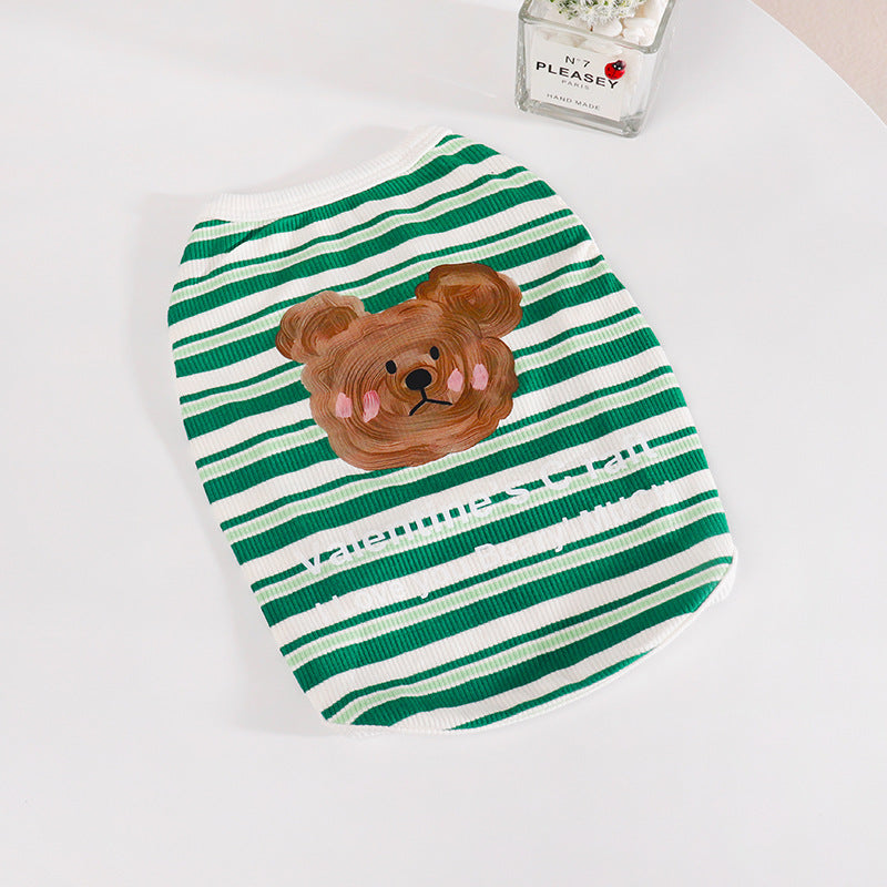 Dog Cartoon Green Stripe Shirt - Frenchiely