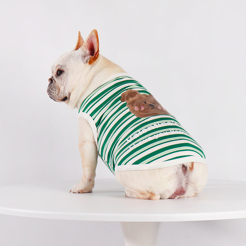 Dog Cartoon Green Stripe Shirt - Frenchiely